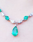 May's birthstone emerald necklace for women natural diamonds pear shaped linked in 14k white gold individual settings