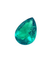 Pear cut natural loose Colombian emerald front right table and crown view