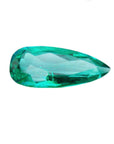 GIA certified Pear shaped loose Colombian emerald, right side table and crown closer view