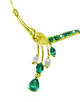Mother's Day gift emerald necklace blended pear shaped, marquises and round cut emeralds with natural diamonds