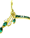 May's birthstone emerald necklace pear shaped, marquises and round cut emeralds with natural diamonds, crafted in 14k yellow gold