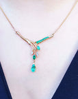 Natural Colombian emerald necklace blended pear shaped, marquises and round cut emeralds with natural diamonds