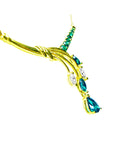Women's necklace blended pear shaped, marquises and round cut emeralds with natural diamonds in yellow gold