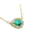 Emerald Pear Shaped Necklace 0.70 Carats Vibrant Color 14K Yellow Gold