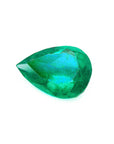 pear cut natural Colombian emerald Muzo mine, front left side close table and crown view