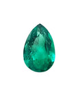 1.84 carat pear-cut natural emerald from Muzo Colombia, vibrant bluish-green.