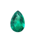 1.84 carat pear-cut natural emerald from Muzo Colombia, vibrant bluish-green.
