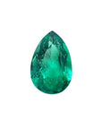 1.84 carat pear-cut natural emerald from Muzo Colombia, vibrant bluish-green.