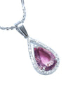 2.04 Carats Pink Sapphire Necklace Slider Pendant Halo Diamonds in 18K White Gold