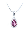2.04 Carats Pink Sapphire Necklace Slider Pendant Halo Diamonds in 18K White Gold