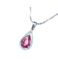 2.04 Carats Pink Sapphire Necklace Slider Pendant Halo Diamonds in 18K White Gold