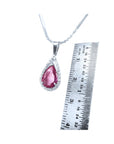 2.04 Carats Pink Sapphire Necklace Slider Pendant Halo Diamonds in 18K White Gold