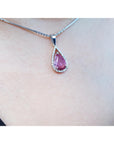 2.04 Carats Pink Sapphire Necklace Slider Pendant Halo Diamonds in 18K White Gold