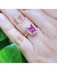 2.05 ct. Pink Sapphire Ring for Women Emerald-cut Halo Natural Diamonds 14K Yellow Gold