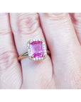 2.05 ct. Pink Sapphire Ring for Women Emerald-cut Halo Natural Diamonds 14K Yellow Gold