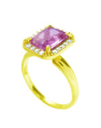 2.05 ct. Pink Sapphire Ring for Women Emerald-cut Halo Natural Diamonds 14K Yellow Gold