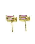 1.51 Carat Pink Sapphire Stud Earrings Emerald cut Natural Diamonds 14K Yellow Gold