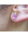 1.51 Carat Pink Sapphire Stud Earrings Emerald cut Natural Diamonds 14K Yellow Gold