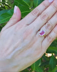2.05 ct. Pink Sapphire Ring for Women Emerald-cut Halo Natural Diamonds 14K Yellow Gold