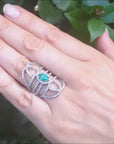 Natural emerald oval cut silver ring