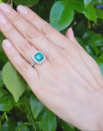 Cushion cut Genuine Colombian Emerald engagement Ring