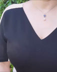 1.76 ct. Natural Sapphire Cluster Necklace Pendant and Dangling Pearl in 14K White Gold