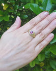Ruby nugget ring for man natural burmese oval cut eye clean pinkish red medium hue set in 18k yellow gold
