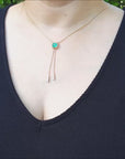 Natural Colombian emerald lariat necklace crafted in 14k yellow gold