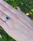 2.00 ct. Women's Cushion cut Sapphire Ring Trillion Side White Sapphires 14K Gold