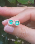 yellow gold Halo emerald stud earrings