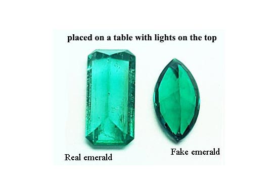 How can you tell which emerald is real or which is fake? The lights on the top show the difference between the crystals. A natural gem will never be perfect.