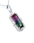 3.50 ct. watermelon tourmaline pendant with diamond halo in 18K white gold.