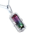 3.50 ct. watermelon tourmaline pendant with diamond halo in 18K white gold.
