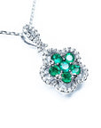 Women's emerald necklace round cut sparkling Muzo mine Colombian emeralds cluster into five petal clover natural diamonds