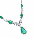 Natural Emerald necklace and diamonds pear shaped in 14k white gold individual settings