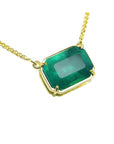 Emerald solitaire necklace 5.52 carats emerald-cut from the Muzo mine, set in a handcrafted 18k yellow gold frame