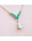 Natural diamond with round cut Colombian emeralds women's necklace