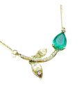 Pear cut natural emerald necklace 1.66 carats sourced from Muzo mines: nature inspired design handcrafted in 14k yellow gold