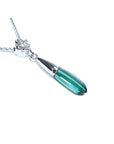 Emerald and diamond briolette necklace in 14k white gold with a natural diamond on top slider bail and 18" inches chain
