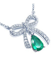 Natural emerald necklace bowtie design pear cut, with high quality natural diamonds pave set