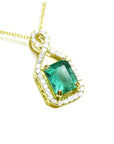 emerald jewelry necklace square emerald-cut in Colombia, halo diamond 14k yellow gold