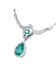 1.67 ct pear emerald necklace with diamonds in 14K white gold.