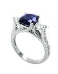 1.84 ct. Women's Natural Blue Sapphire Ring Side Diamonds Three Stone 14K White Gold