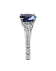 1.84 ct. Women's Natural Blue Sapphire Ring Side Diamonds Three Stone 14K White Gold