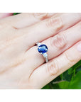 1.84 ct. Women's Natural Blue Sapphire Ring Side Diamonds Three Stone 14K White Gold