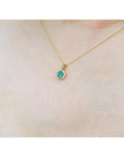 Ladies and girls gift round cut natural Colombian emerald necklace halo diamond 14k yellow gold