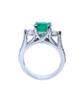 1.38 ct. round emerald ring with side diamonds in 14K white gold.