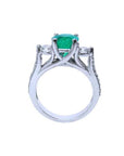 1.38 ct. round emerald ring with side diamonds in 14K white gold.