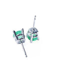 0.89 ct. round Colombian emerald stud earrings in 14k white gold, showing posts and backs.