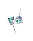 0.89 ct. round Colombian emerald stud earrings in 14k white gold, showing posts and backs.